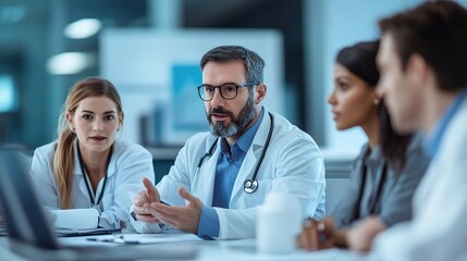 Medical Team Discussing Diagnosis at Conference Table in Office