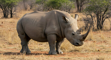 Obraz premium White Rhinoceros In African Savanna