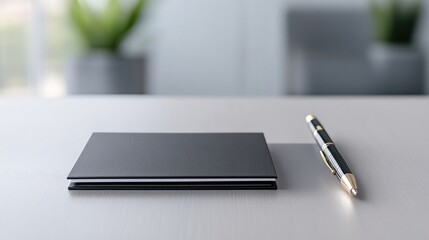 Business notebook and pen on a modern desk