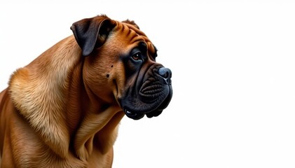 Fototapeta premium Imposing mastiff profile, intense gaze, pure white backdrop, profile, studio