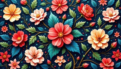 Intricate floral design, repeating seamlessly , fabric, graphic