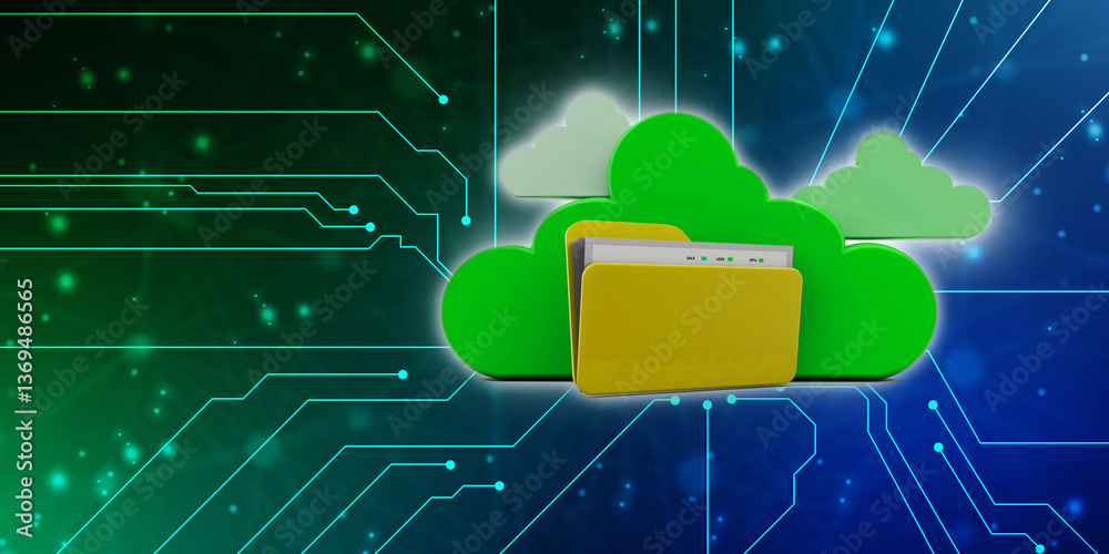 Poster 3d rendering cloud computing concept, cloud internet technology concept background, cloud computing 