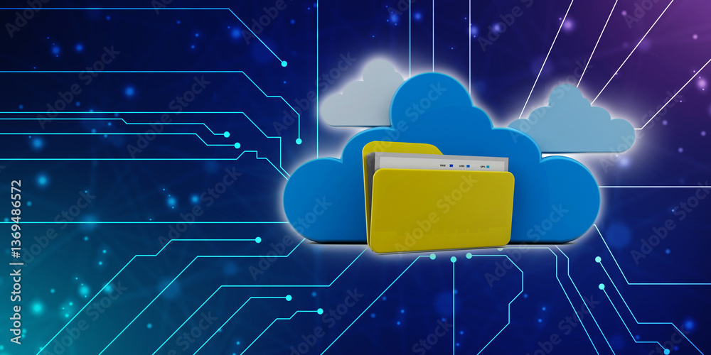 Poster 3d rendering cloud computing concept, cloud internet technology concept background, cloud computing 