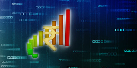 Growth of Indian stock market, Stock market graph. Abstract finance background, India Finance Background, Indian Rupee with graph on blue finance background. 3d render