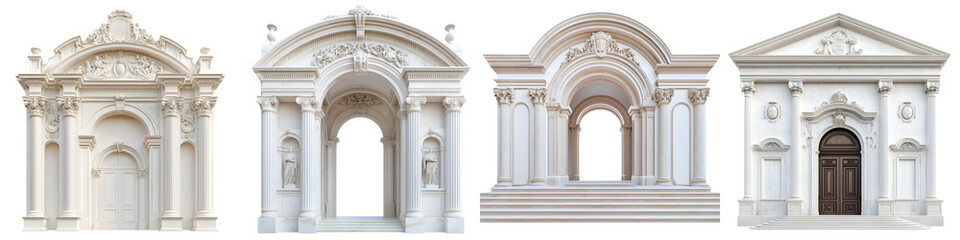 Fototapeta premium Breathtaking collection of ornate neoclassical architectural facades featuring grand symmetrical designs with intricate details arched entryways and impressive stone columns