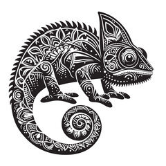 Black Chameleon Silhouette Vector, High Quality Illustration on White Background