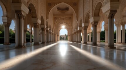 Obraz premium Mosque interior, sunbeams illuminating pathway