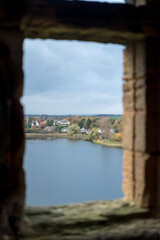 View of Linlithgow Loch, from the window of Linlithgow Palace in Scotland