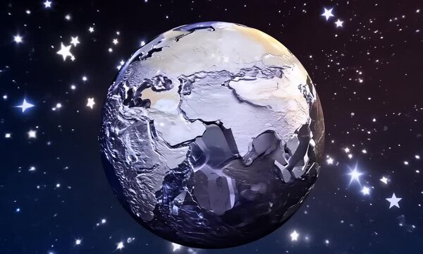 Abstract looped spinning planet stone round sphere in space against the background of stars, video 4k, 60 fps