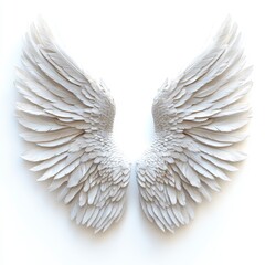 Two Elegant White Angel Wings Isolated on White Background Depicting Freedom and Spirituality in a Clean Studio Lighting