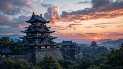 Obraz premium Japanese temple at sunset