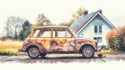 Fototapeta premium Vintage Tin Toy from 1930s in Historical Setting with Rich Details and Sepia-Tone Aesthetic