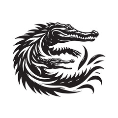 Black Crocodile Silhouette Vector, High Quality Illustration on White Background