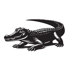 Black Crocodile Silhouette Vector, High Quality Illustration on White Background