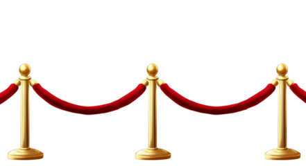 Red velvet rope on a gold pole. Isolated illustration on white background.
