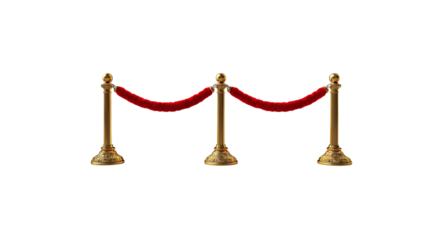 Red velvet rope on a gold pole. Isolated illustration on white background.
