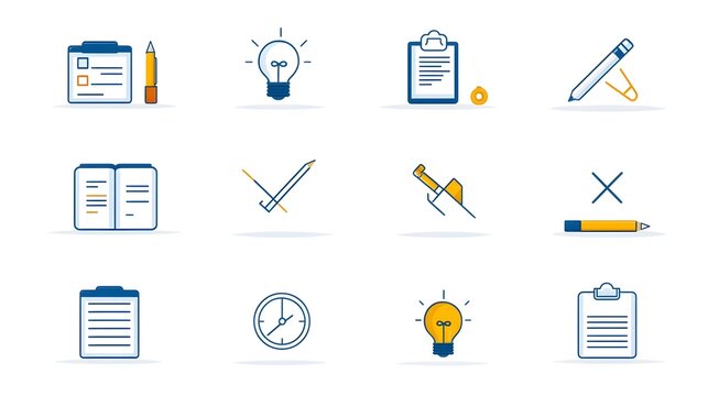A set of thin line icons representing essential tools and elements for deadline management and scheduling with precise and editable strokes and no text