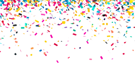 Colorful confetti background for party celebration on white background.
