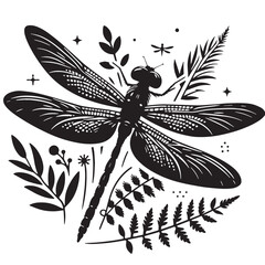 Black Dragonfly Silhouette Vector, High Quality Illustration on White Background