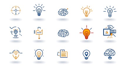 Fototapeta premium A collection of 15 minimalist icons depicting concepts related to focus brainstorming creativity and problem solving designed with a clean