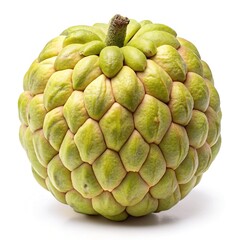 Obraz premium A single ripe cherimoya fruit isolated on white background showing its unique texture and green color