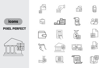 Fototapeta premium Business icons, pixel perfect graphics, 20 line style symbols, finance and office illustrations