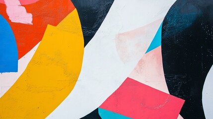 Vibrant abstract art mural with bold colors and shapes.