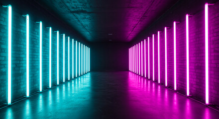 The most prominent features are the vertical neon lights, arranged in two distinct groups.