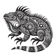 Black Iguana Silhouette Vector, High Quality Illustration on White Background