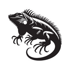 Black Iguana Silhouette Vector, High Quality Illustration on White Background