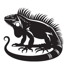Black Iguana Silhouette Vector, High Quality Illustration on White Background