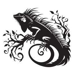 Black Iguana Silhouette Vector, High Quality Illustration on White Background