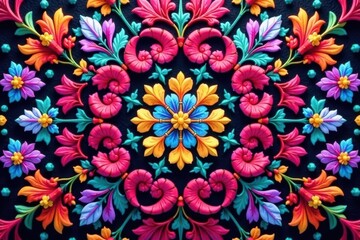 Intricate floral geometric pattern in vibrant hues, digital, wallpaper, shapes