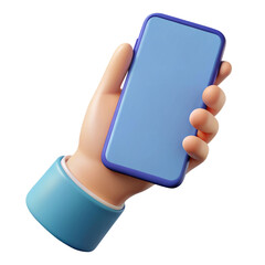hand holding smart phone 3d render isolated on transparent white background, clipping path