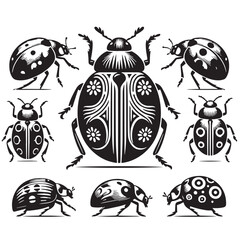 Black Ladybug Silhouette Vector, High Quality Illustration on White Background