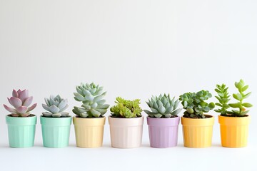 Obraz premium Colorful potted succulents collection on white background