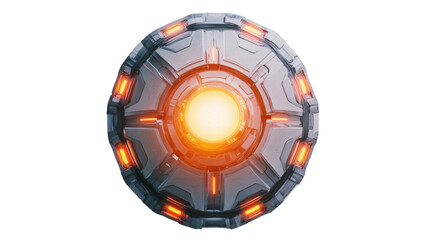 Png of A futuristic, circular device with glowing orange accents, evoking a sense of advanced technology and science fiction on transparent background.