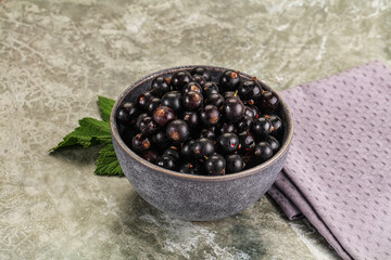 Ripe black currant in the bowl