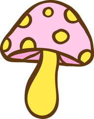 Cute Pink Mushroom Doodle Hand Drawn