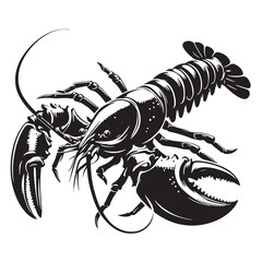 Black Lobster Silhouette Vector, High Quality Illustration on White Background