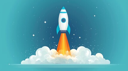 Naklejka premium Rocket Launch with Space Startup.