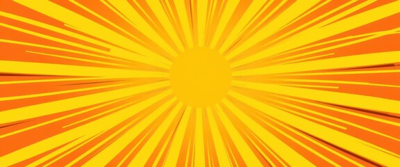 Obraz premium Vibrant yellow sunburst radiating outwards on a bold pop art background, bold, illustration, seventies