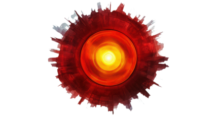Png of Vibrant abstract illustration of a sun with radiating fiery colors, creating a stunning visual effect on transparent background.