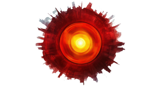 Png of Vibrant abstract illustration of a sun with radiating fiery colors, creating a stunning visual effect on transparent background.