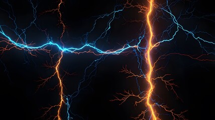 Dual Electric Lightning Striking Dark Background