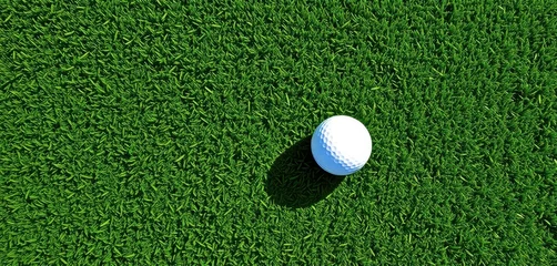 Tableaux sur Plexiglas White golf ball rests on perfectly manicured green putting green, green, view