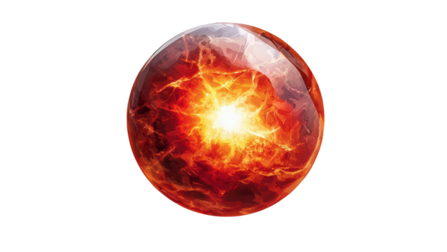Png of An abstract, glowing red orb radiating intense energy and light, resembling a powerful cosmic phenomenon on transparent background.