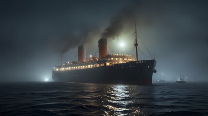 Foggy Night, Majestic Steamer, Ocean Voyage