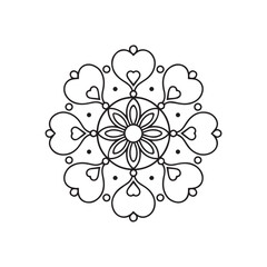 Intricate Black Line Mandala - Symmetrical Floral Design. Floral Mandala Coloring Template &ndash; Line Art for Adult Therapy