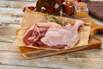 Delicous raw duck leg for cooking